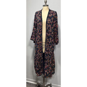 Jessica Simpson Women’s Floral Long Kimono Duster Cardigan Ruffle Hem Size M